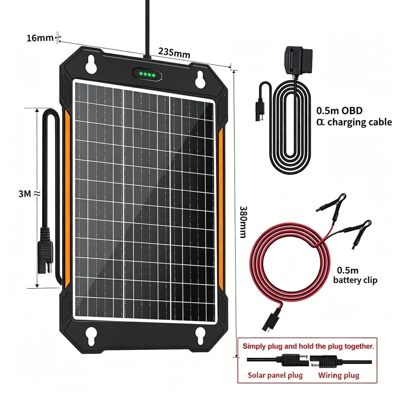 12V-18V Solar Panel Car Battery Trickle Charger with Smart Charging Controller for RV Travel Camping Hiking Power Supply