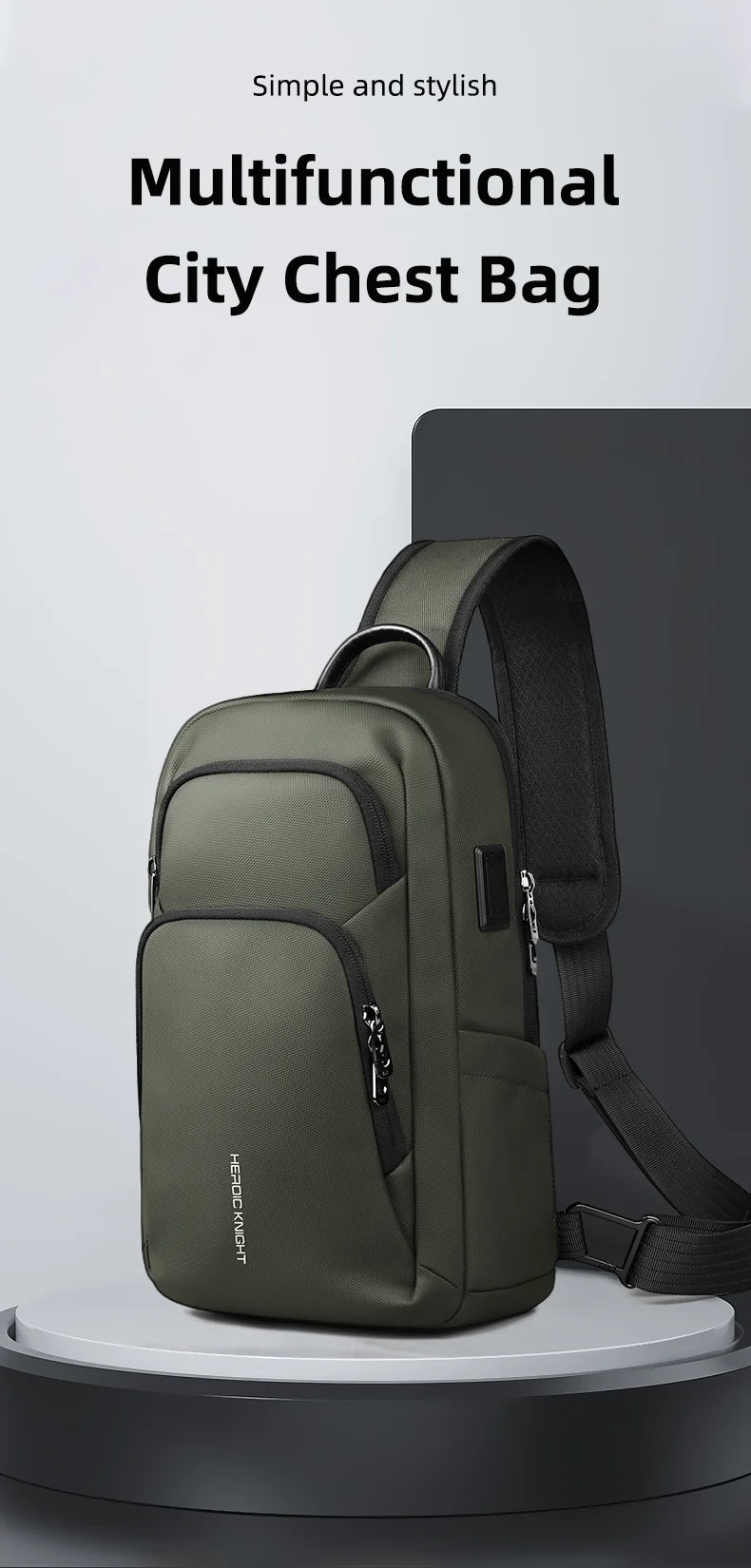 HK Lightweight Crossbody Bag for Men Waterproof Men's Shoulder Bag with USB Port Anti Theft Chest Sling Bags Commute Work Pouch