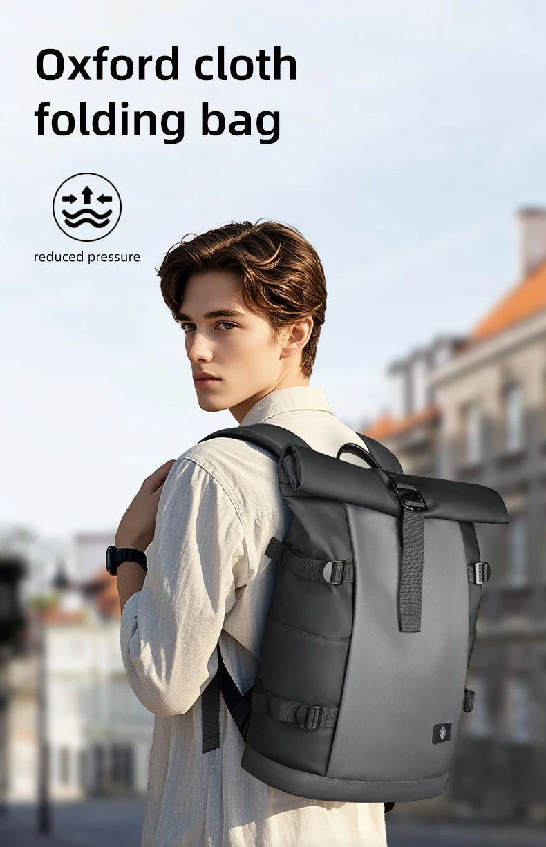 HK Waterproof Roll-Top Backpack for Men Large Capacity Expandable 17 Inch Laptop Bag Leisure Travel Backpack Hiking Camping Bags