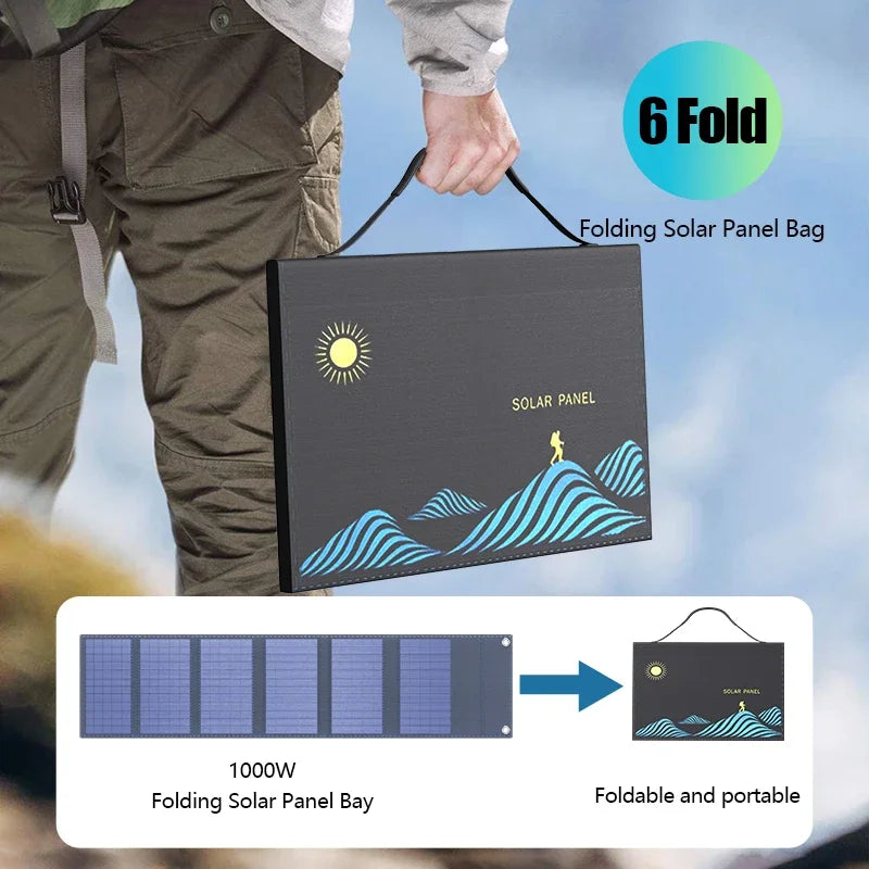 1000W Solar Panel Portable Folding Bag USB+DC Output Solar Charger Outdoor Power Supply for Home Mobile Phone Power Generator