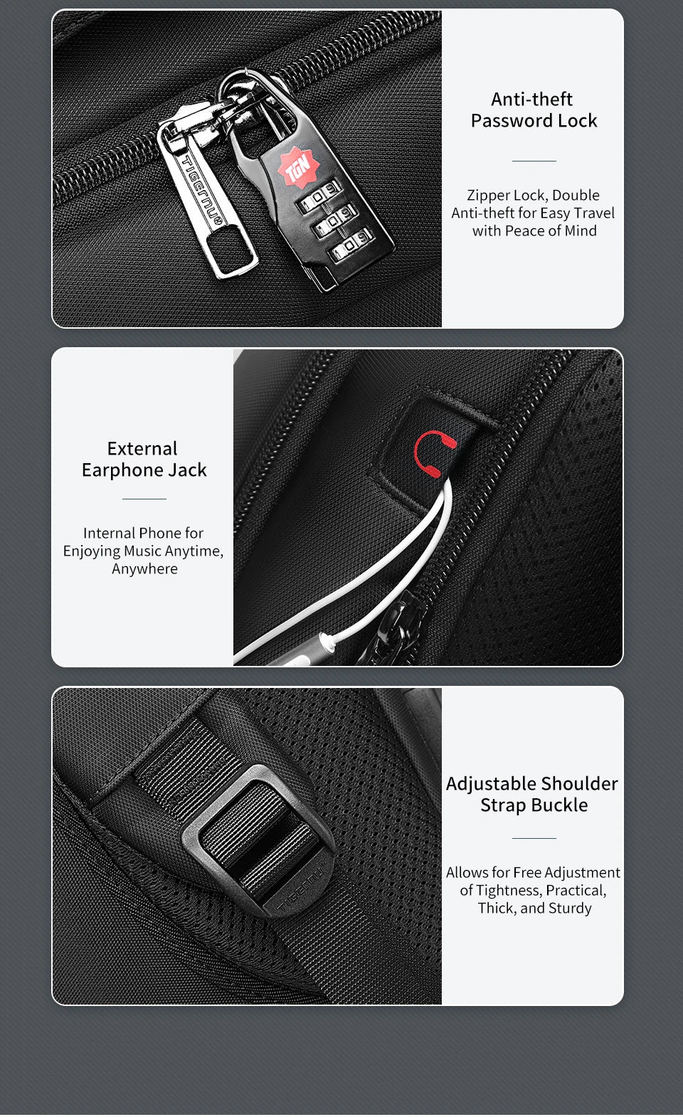Tigernu School Backpack Men Large Travel Backpack For Vacuum Compression Backpack 15.6 17inch Bags USB Port Student Backpack Bag