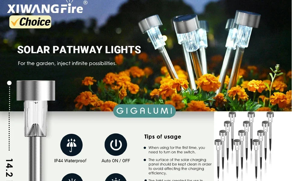 Solar Powered Outdoor Lights Garden Decoration Landscape Spotlights Waterproof Solar Lighting Yard Lawn Pathway Auto On/Off