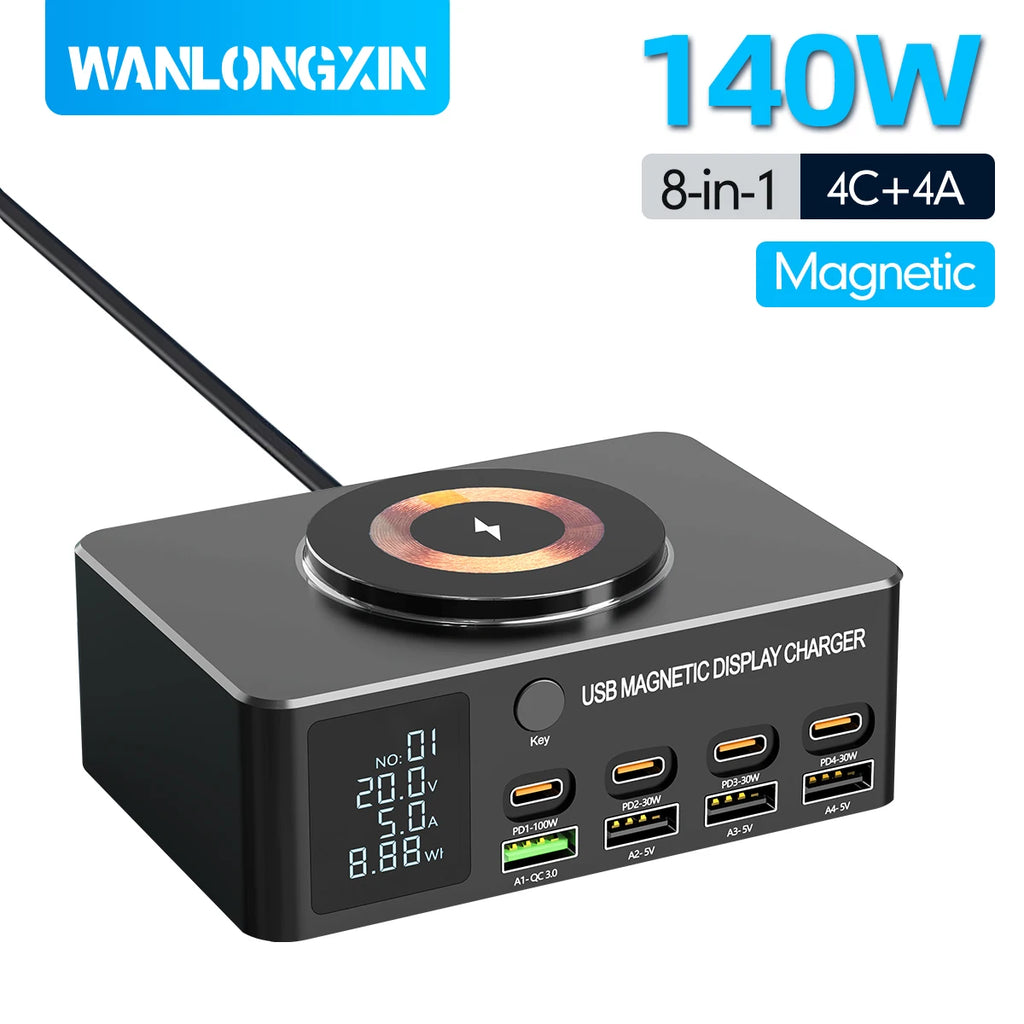 220W GaN USB Type C Fast Charger Portable QC3.0 140W Desktop Power Charging Station Charger For iPhone 16 15 Pro Max MacBook Air