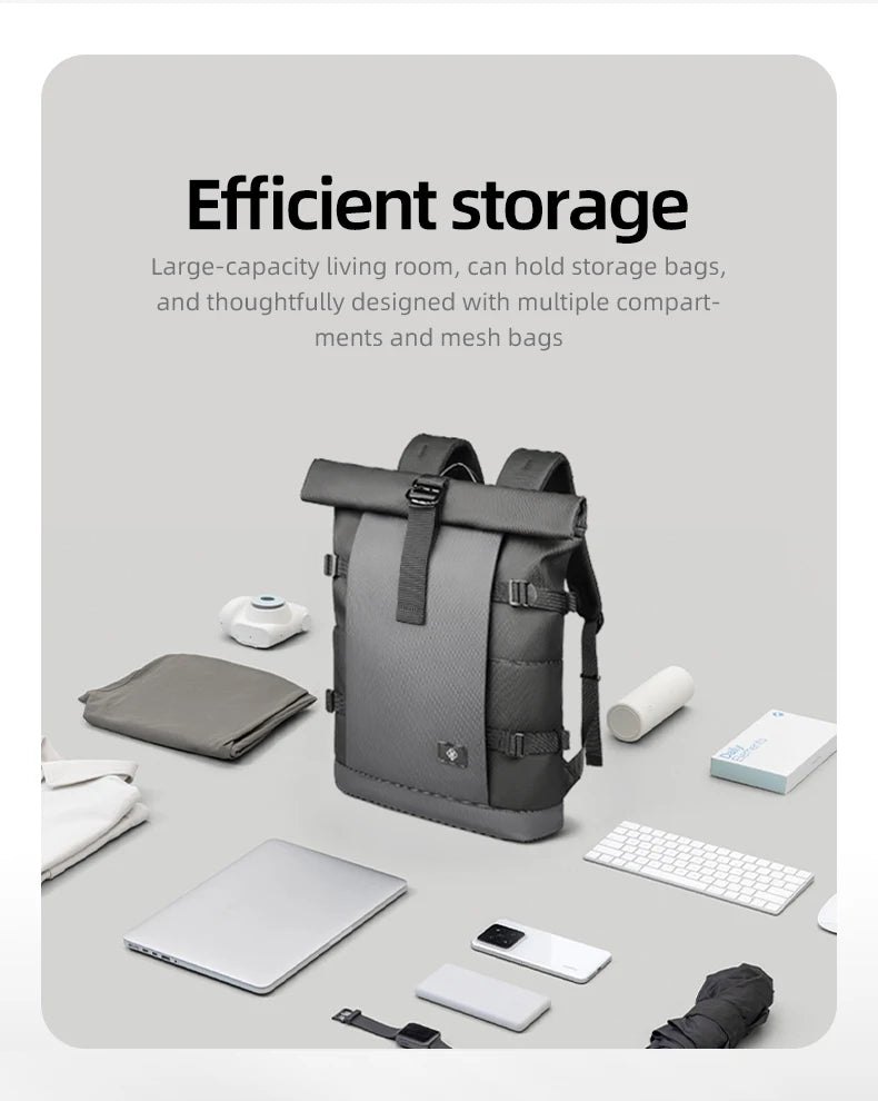 HK Waterproof Roll-Top Backpack for Men Large Capacity Expandable 17 Inch Laptop Bag Leisure Travel Backpack Hiking Camping Bags