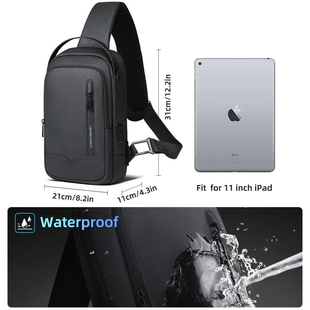 HK Waterproof Men's Shoulder Bag Lightweight Crossbody Bag Oxford Casual Satchel with USB Port Commute Business Chest Bag Male