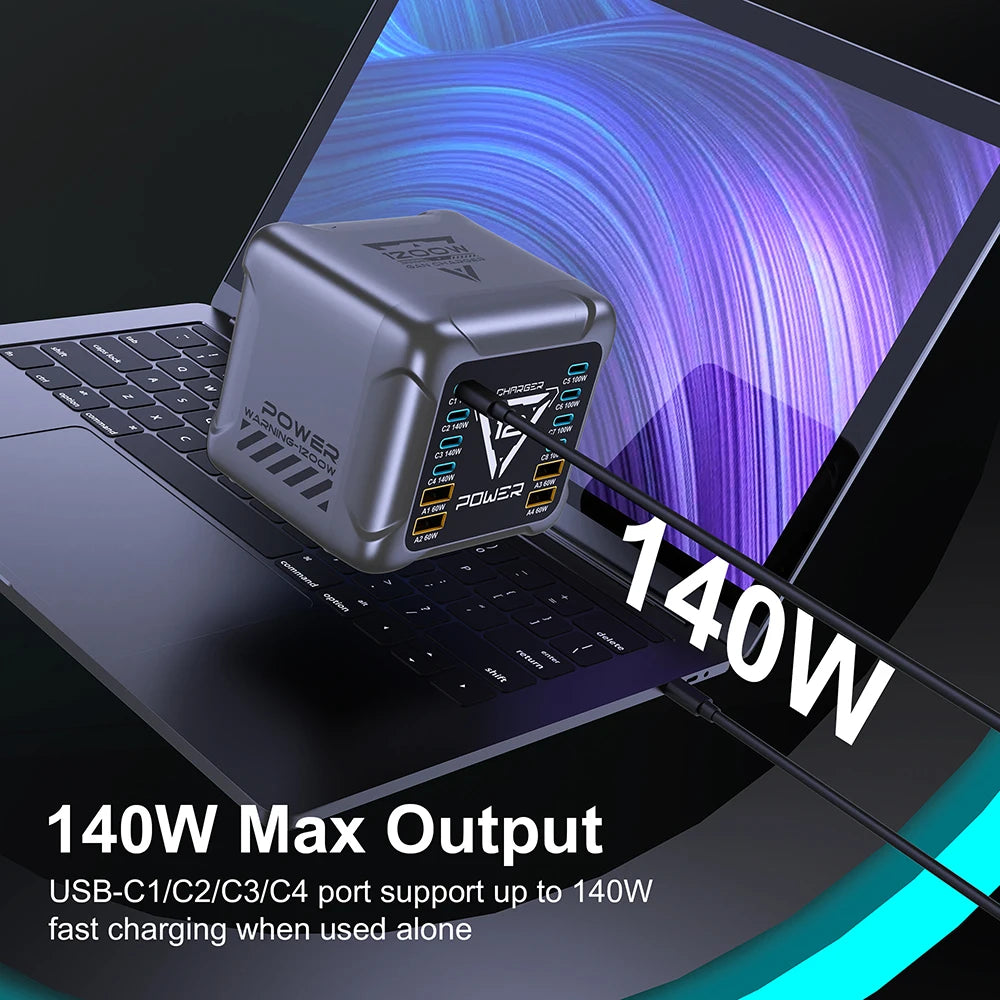 1200W USB C Charger, GaN PD3.1 140W 100W PPS Fast Charging Station Type-C Laptop Power Adapter for MacBook Samsung S25 iPhone 17