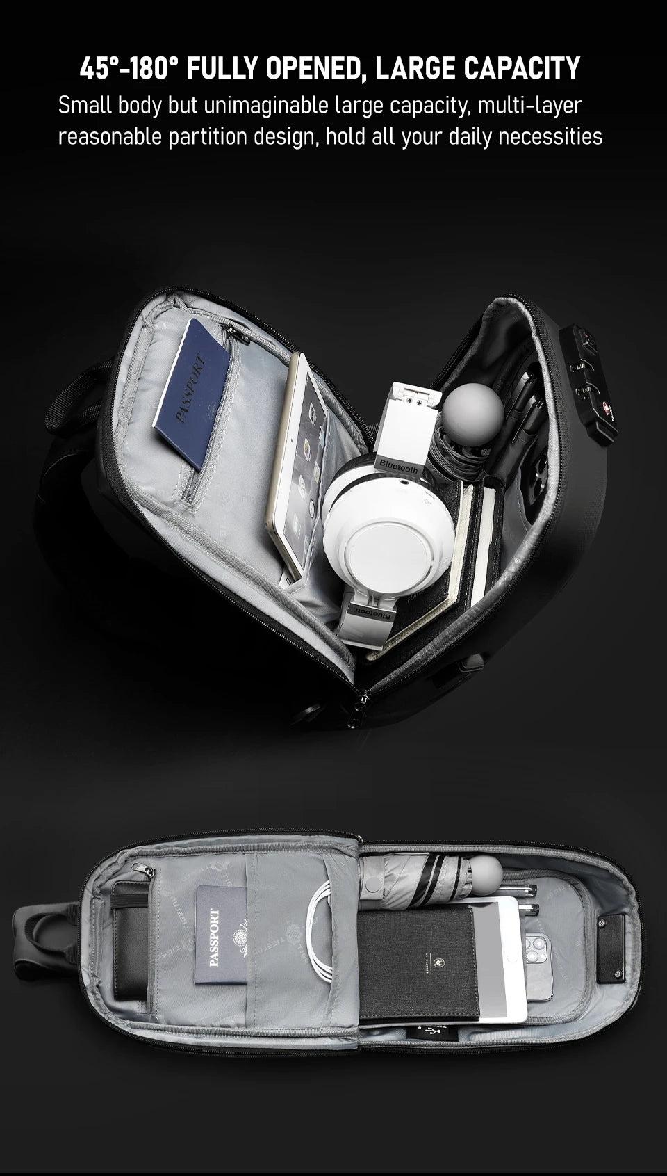 Tigernu Fashion Chest Bags Men High Quality Crossbody Bag Splashproof Chest Bag Anti-theft USB Charging Casual Shoulder Bag Male