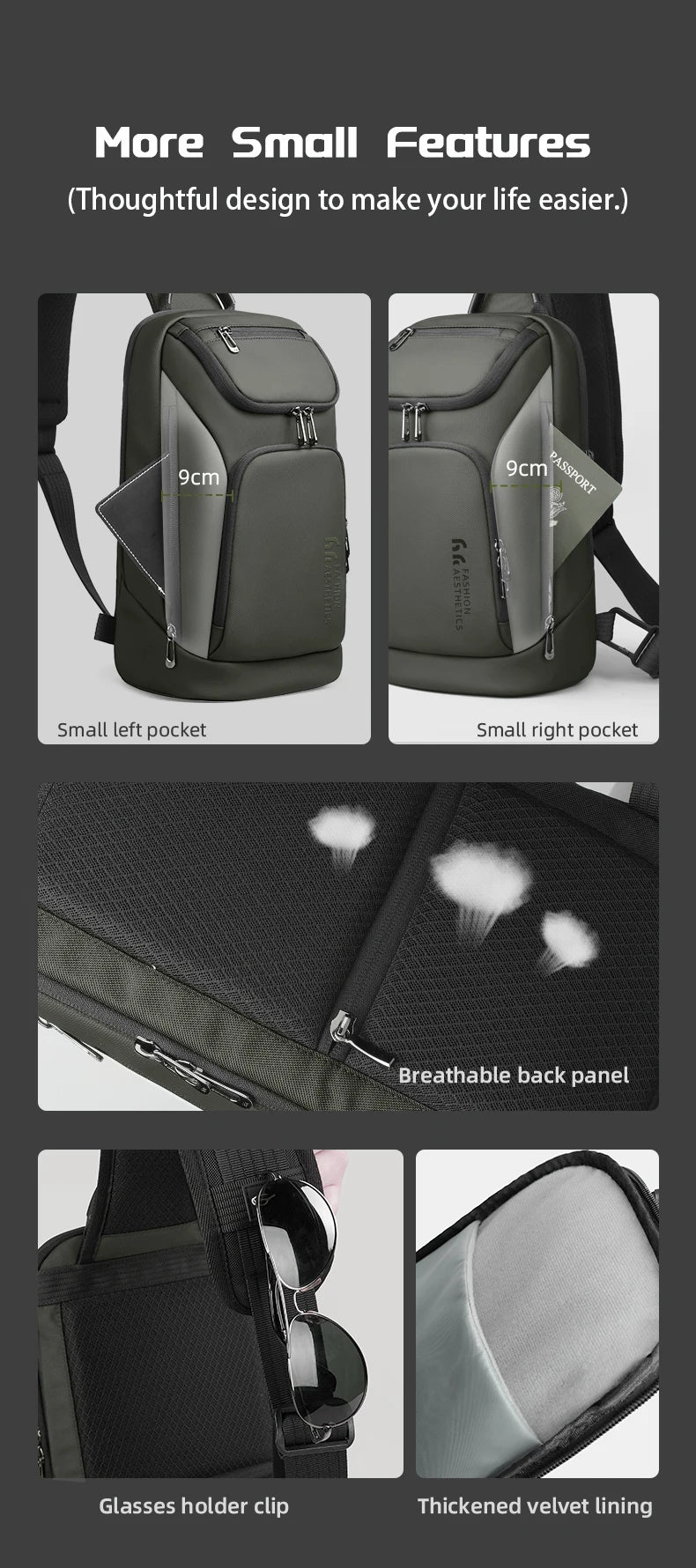 HK Multifunction Men's Shoulder Bag Waterproof Crossbody Bag Fit 11 inch iPad Lightweight Messenger Sling Bag for Travel Outdoor