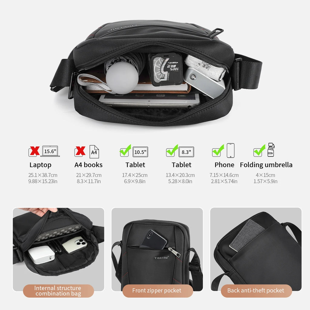 Tigernu Shoulder Bags For Men Business Messenger Bag 10inch Ipad Bags Male Crossbody Bags Handbag Casual Travel Bags Sling Pack