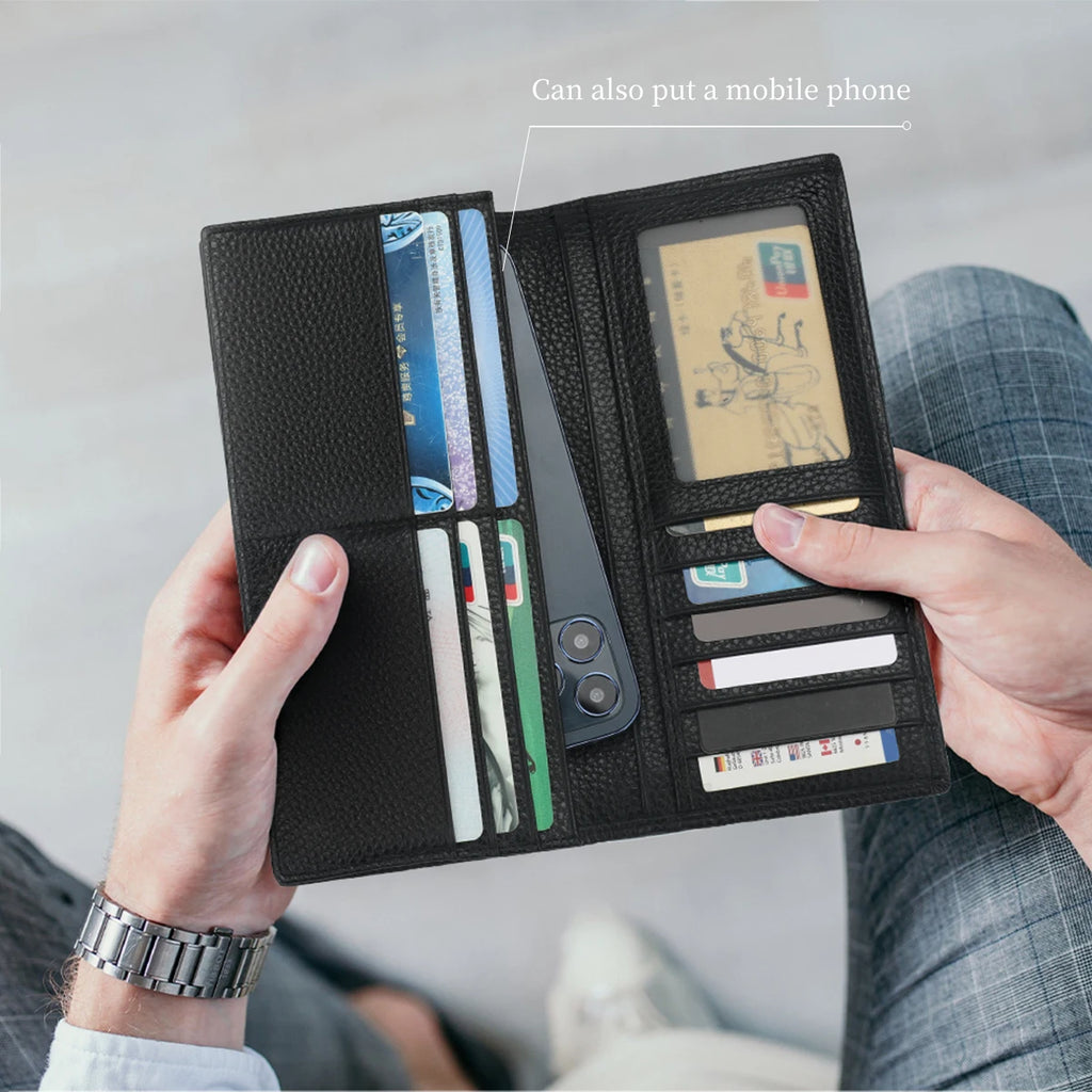 Tigernu Genuine Leather Wallet for Men Long Wallet Men's Wallet Male Slim Leather Purse Card Holder Zipper Pocket gift box