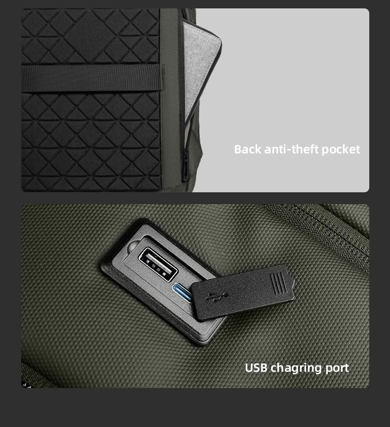 HK Casual Business Backpack for Men Travel Daypack Waterproof 17.3 Inch Laptop Bag for Work Office College Bag with USB Charging