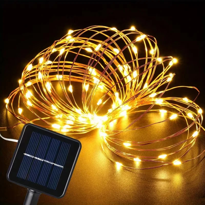 Solar String Lights Outdoor Waterproof 8 Modes LED Copper Wire Fairy Lights with Solar Panel for Garden Patio Yard Tree Decor