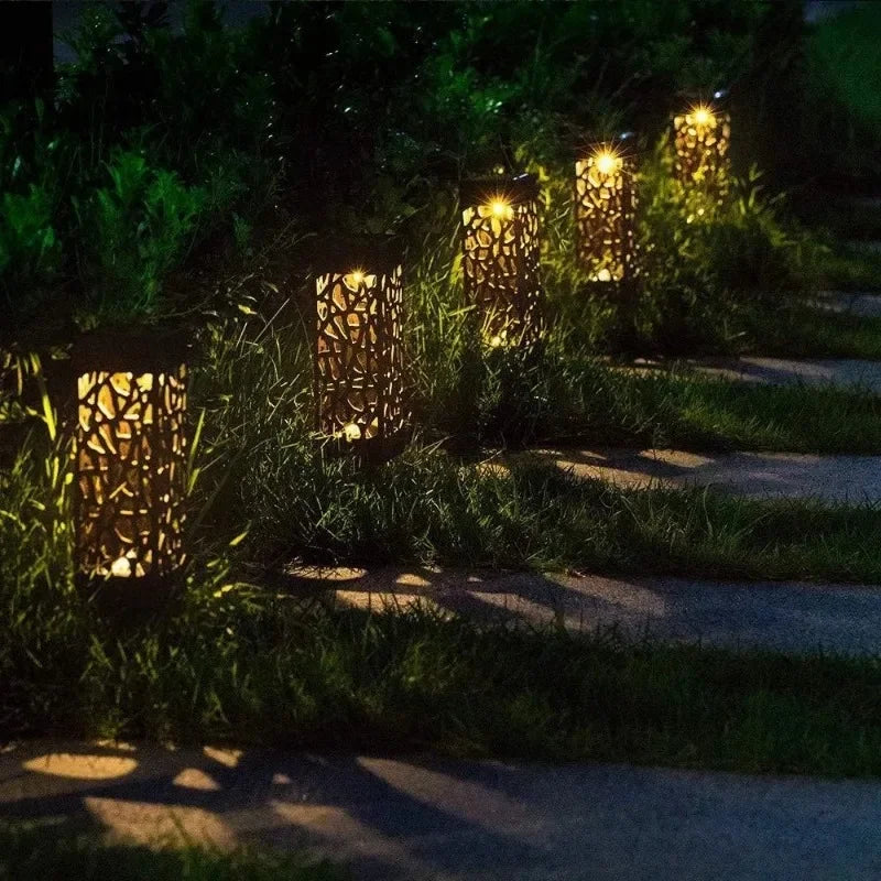 Solar Lawn Lights Outdoor Waterproof Garden Decoration LED Hollow Openwork Projection Light Yard Balcony Path Retro Night Lamp