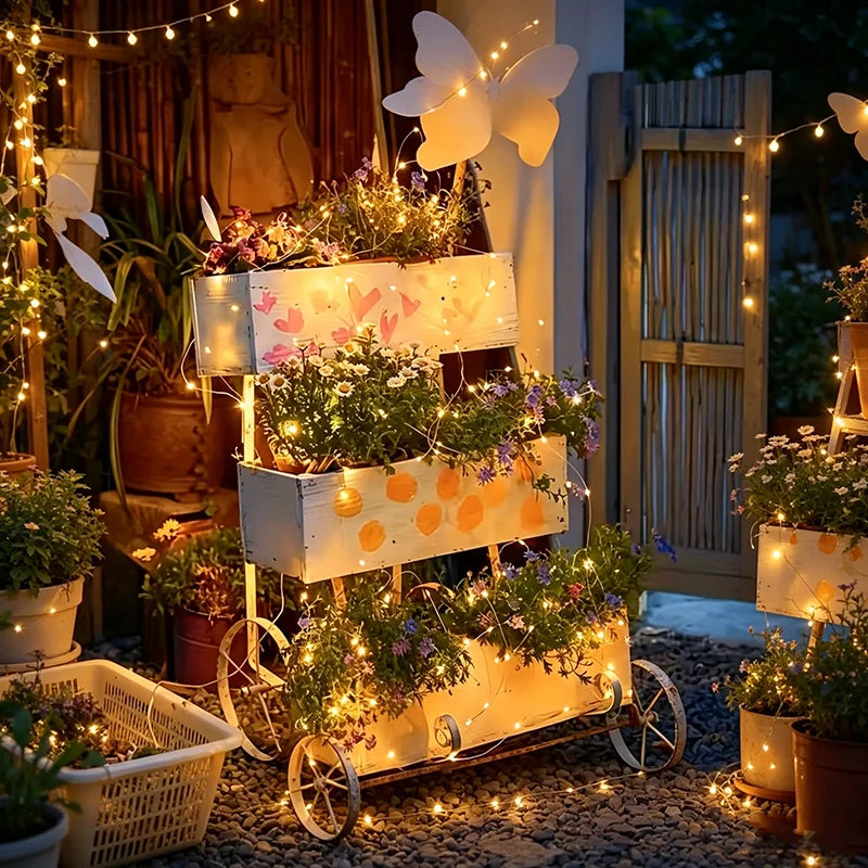 Solar String Lights Outdoor Waterproof 8 Modes LED Copper Wire Fairy Lights with Solar Panel for Garden Patio Yard Tree Decor
