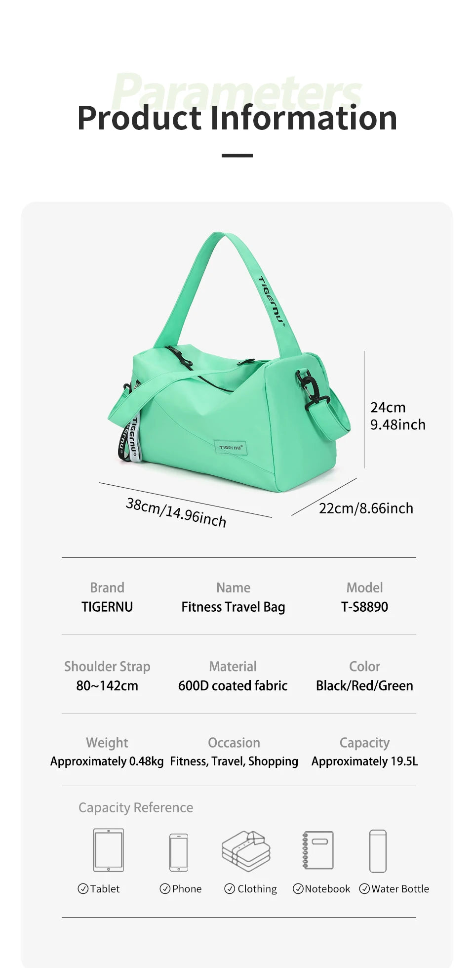 Tigernu Women Bags Travel Bags For Women Handbag Lightweight Sport Bags Female Duffle Bag Girls Crossbody Bag Men Shoulder Bag