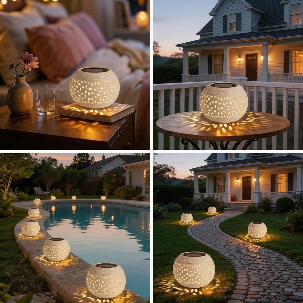 Solar Table Lights Metal Outdoor Decoration Solar Garden Lantern Waterproof with Shadow Projection Light for Patio Lawn Pathway