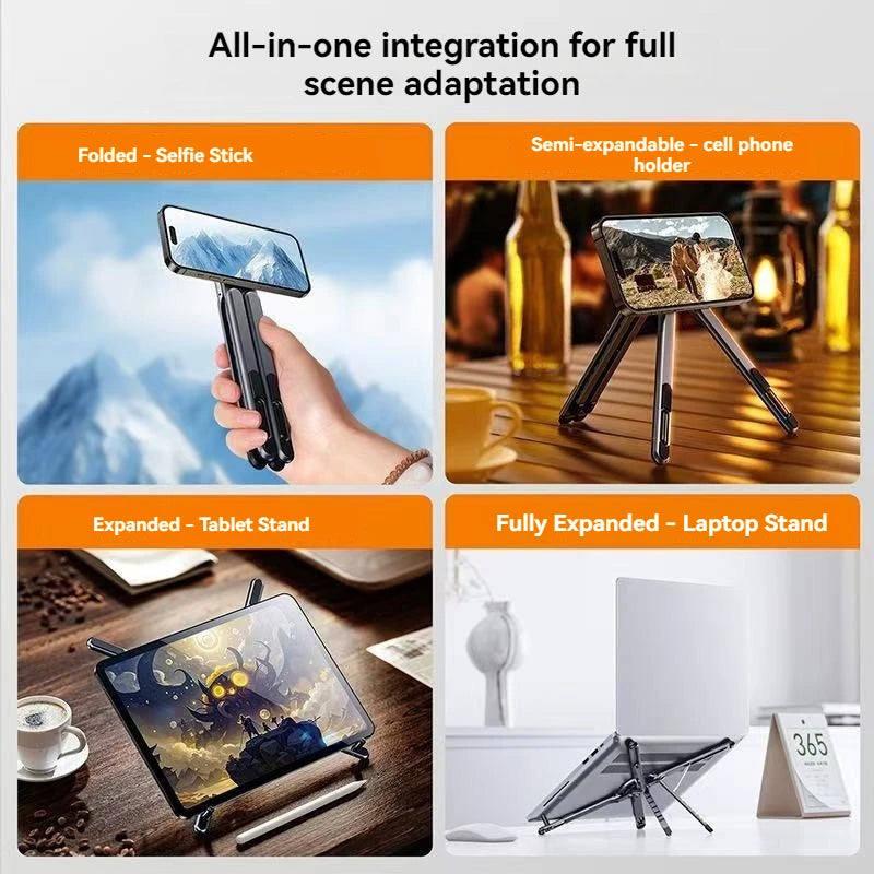 Multifunctional Magnetic Phone Holder Handheld Selfle Stick Foldable Tripod Portable Desk Stand for iPhone ipad Tablet Laptop