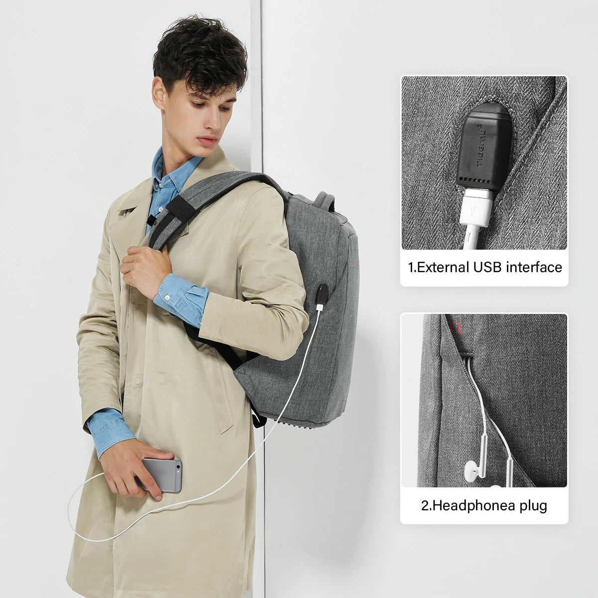 Tigernu Men Anti Theft Backpack 15.6inch Laptop Backpack Bags With USB Port Travel Bags Male Mochila Casual Schoolbags Knapsack