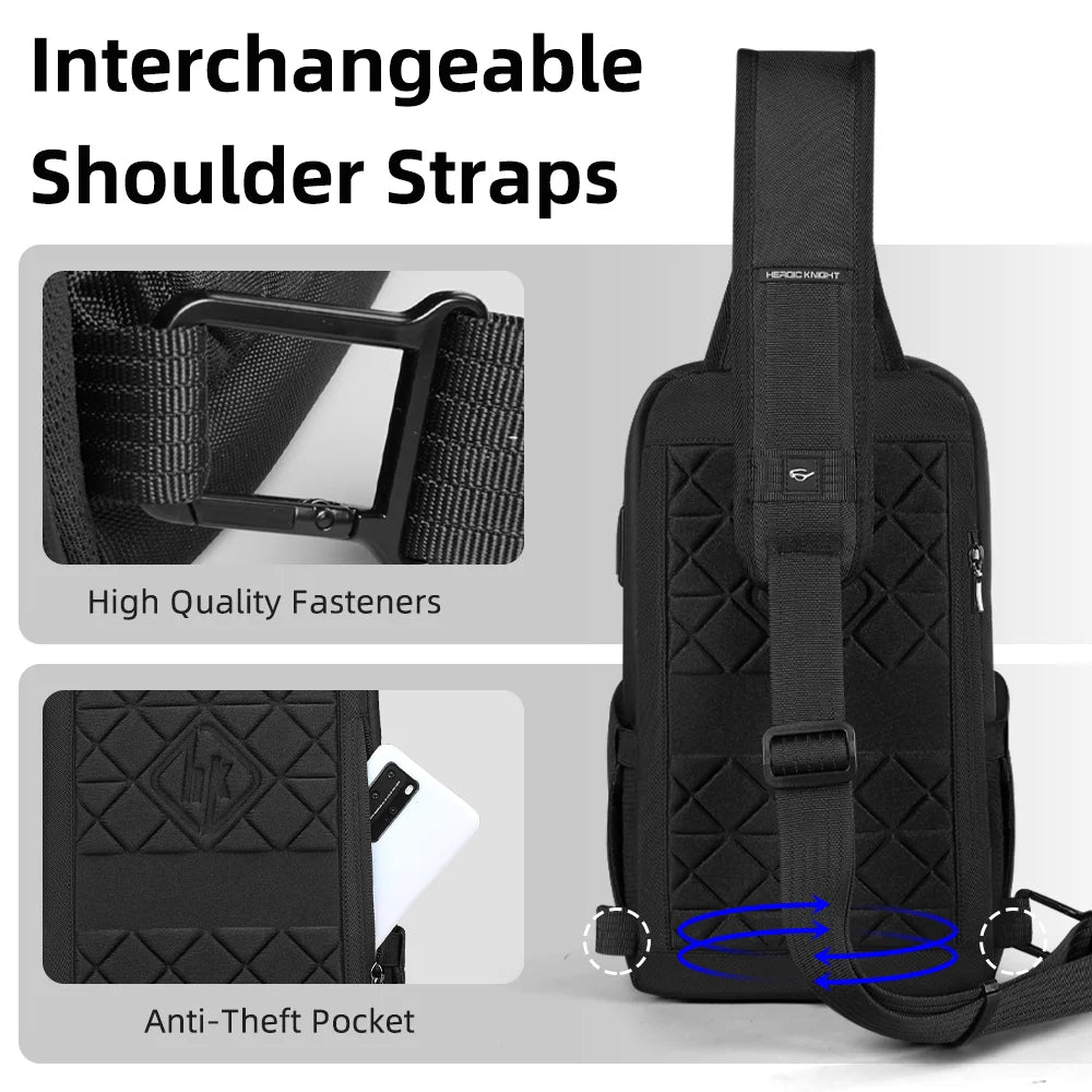 HK Business Crossbody Bag Waterproof Men's Shoulder Bags Chest Pack with USB Port Large Oxford Side Bag for Men Leisure Satchel