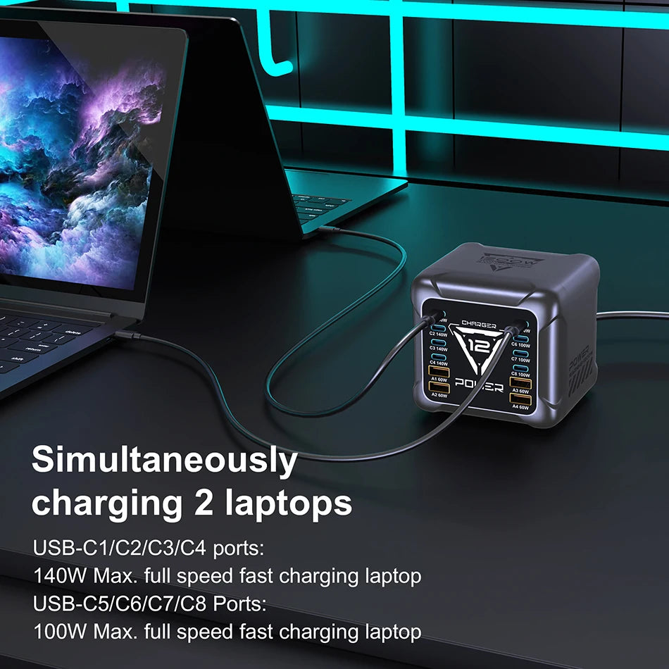 1200W USB C Charger, GaN PD3.1 140W 100W PPS Fast Charging Station Type-C Laptop Power Adapter for MacBook Samsung S25 iPhone 17