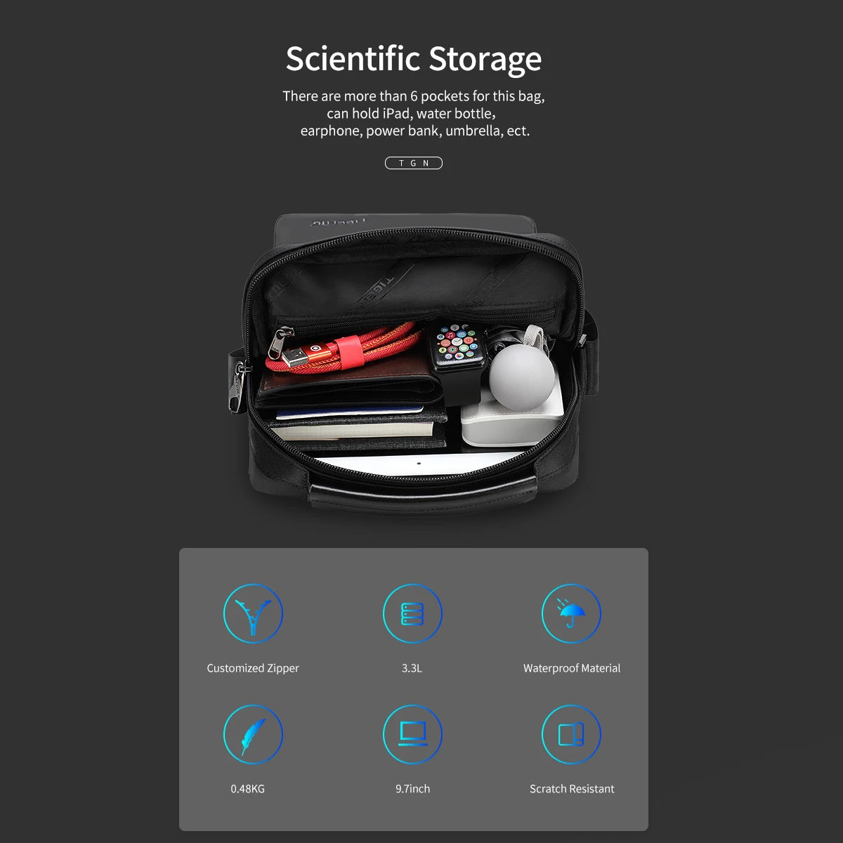 Tigernu Men Shoulder Bags For Men 9.7inch Ipad Bags Waterproof Business Travel Mini Sling Bag HandBag Messager Bag Crossbody Bag