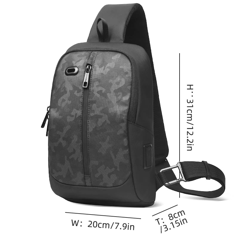HK Lightweight Shoulder Bag USB Charging Camouflage Crossbody Bag for Men Casual Outdoor Running Sling Bags With Earphone Jack