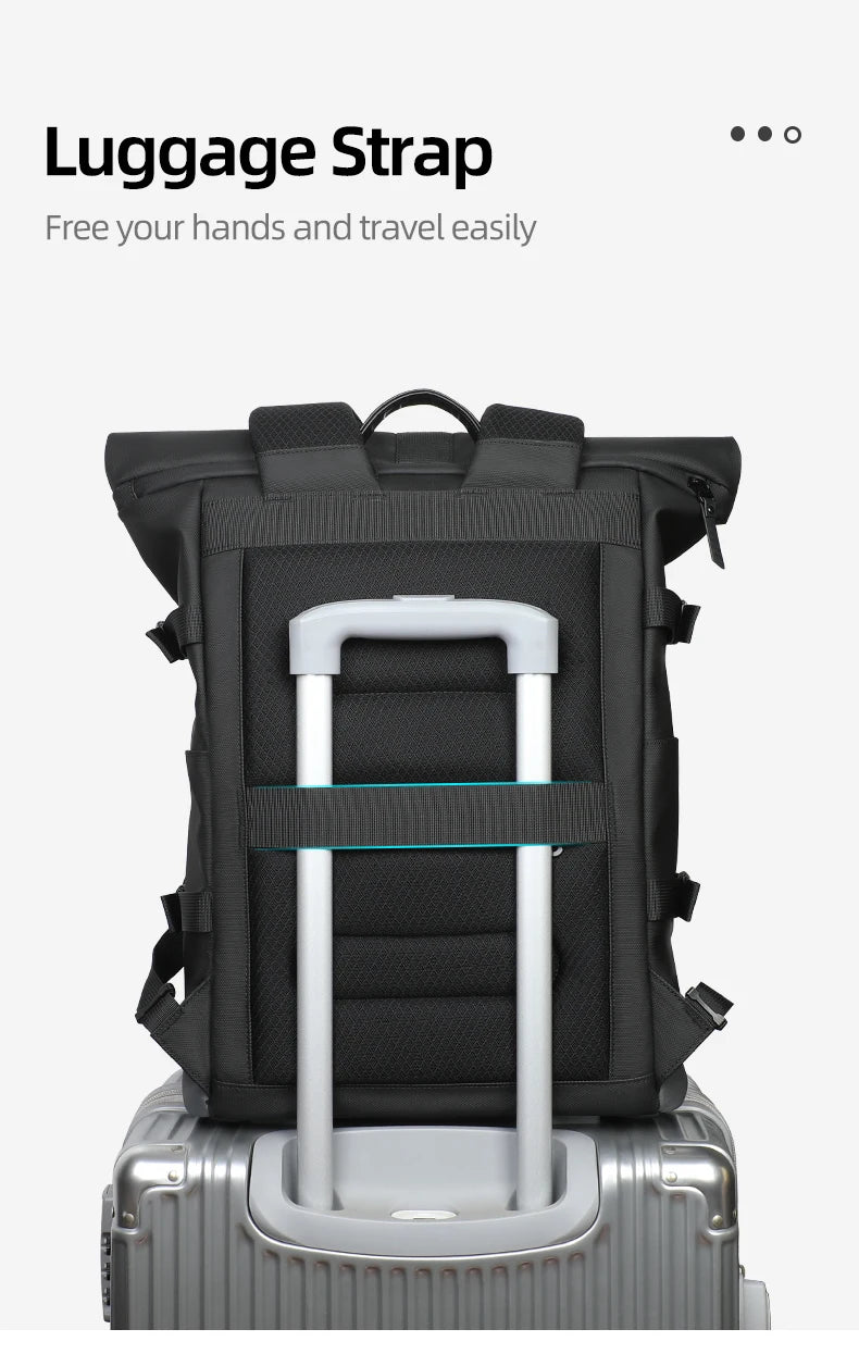 HK Waterproof Roll-Top Backpack for Men Large Capacity Expandable 17 Inch Laptop Bag Leisure Travel Backpack Hiking Camping Bags
