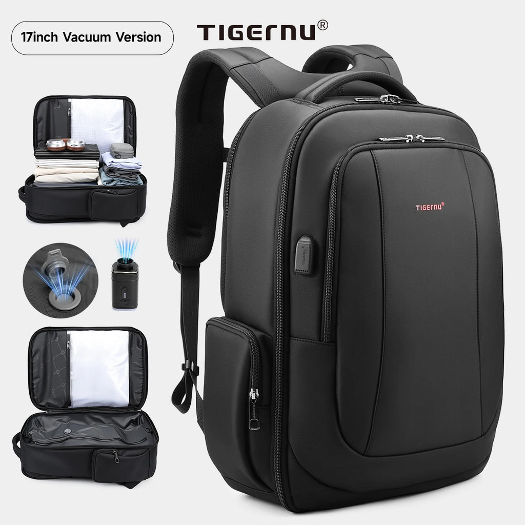 Tigernu School Backpack Men Large Travel Backpack For Vacuum Compression Backpack 15.6 17inch Bags USB Port Student Backpack Bag