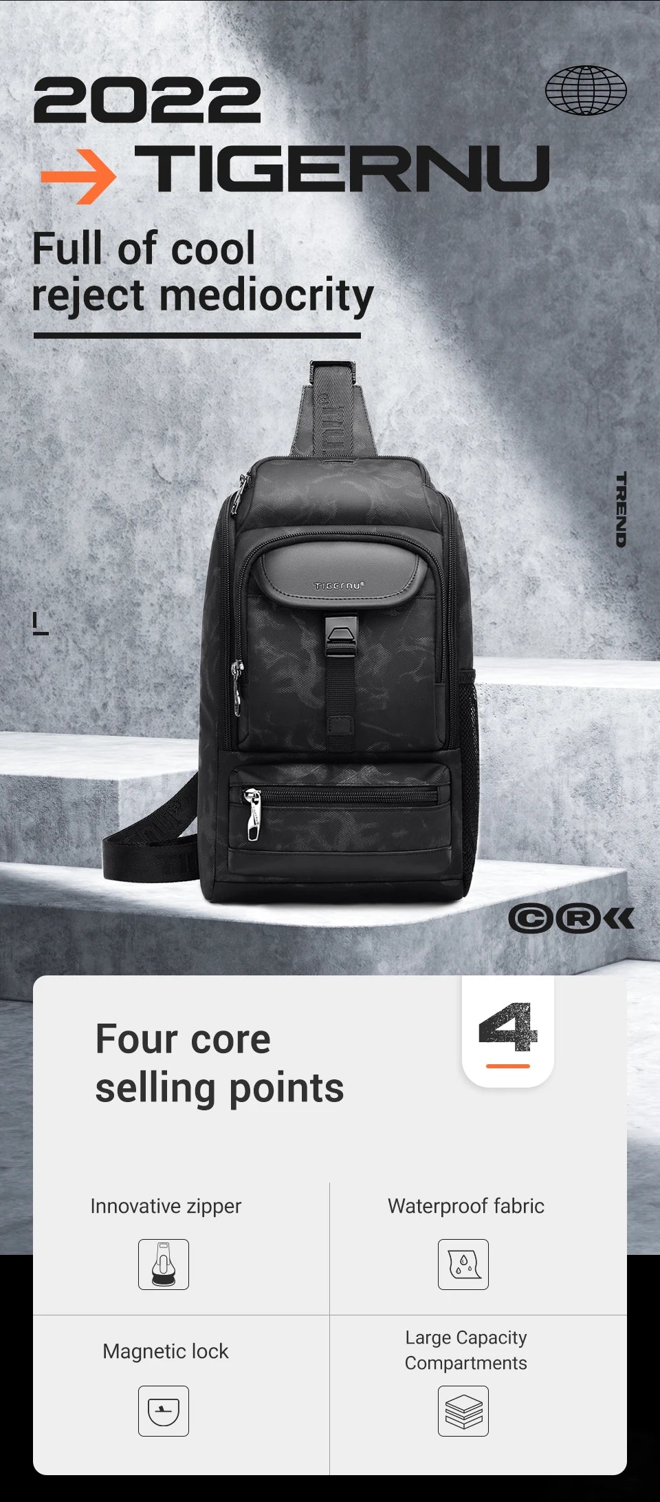 Tigernu Men Fashion Shoulder Bags For Men 9.7 11inch Ipad Bag Chest Pack Men Waterproof Large Capacity Crossbody Bags Mini Bags