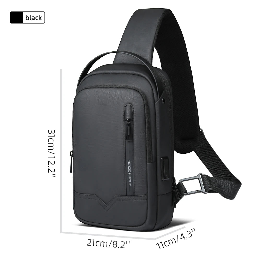 HK Minimalist Crossbody Bag Waterproof Men's Shoulder Bag Oxford Casual School Bag with USB Port Commute Business Chest Bag Male