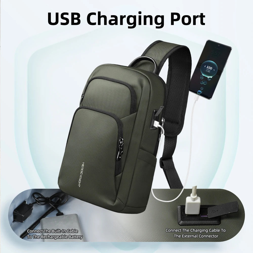 HK Lightweight Crossbody Bag for Men Waterproof Men's Shoulder Bag with USB Port Anti Theft Chest Sling Bags Commute Work Pouch