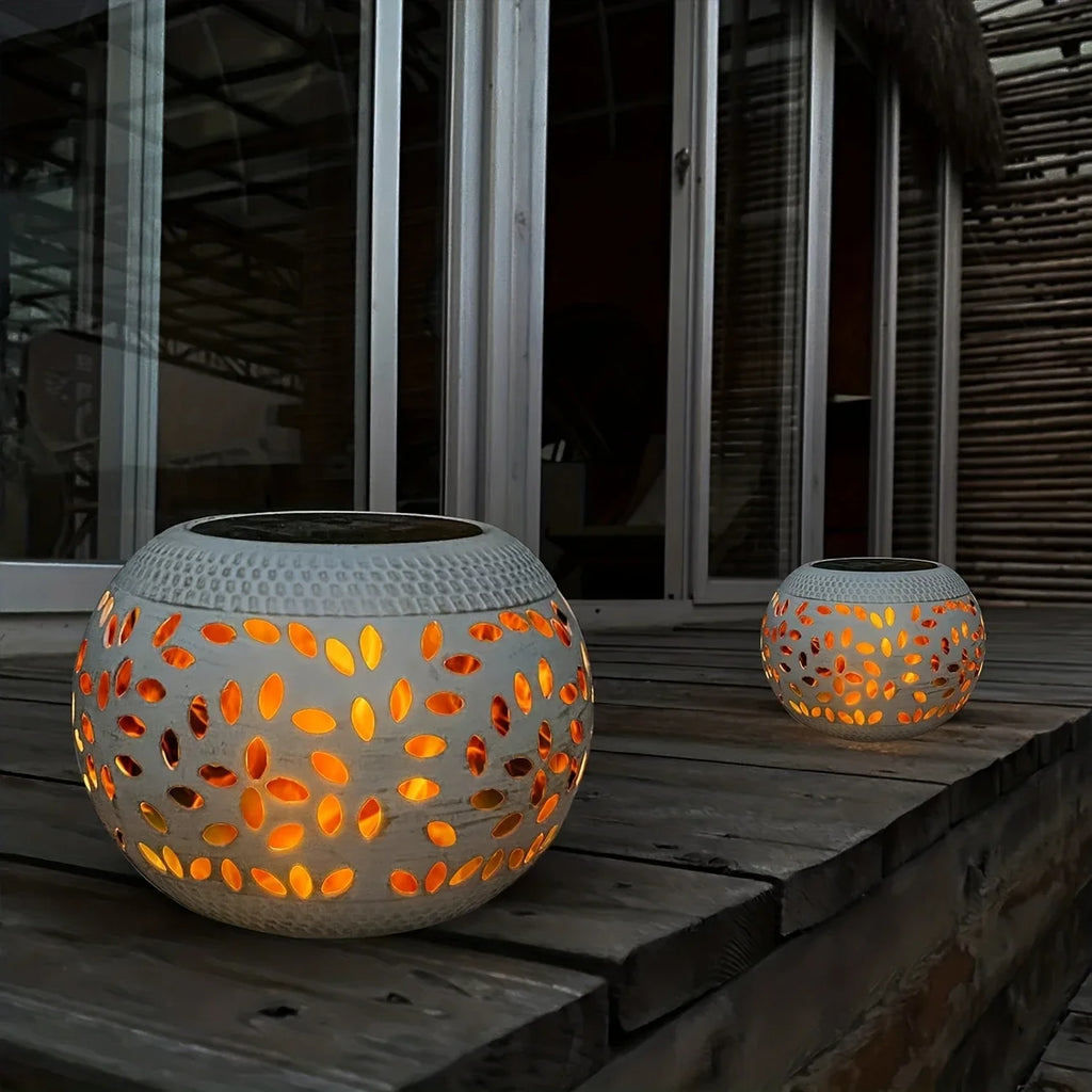 Solar Table Light Outdoor Solar Powered LED Lamp Hollowed-Out Metal Desktop Decorative Lantern Patio Garden light Desktop Light