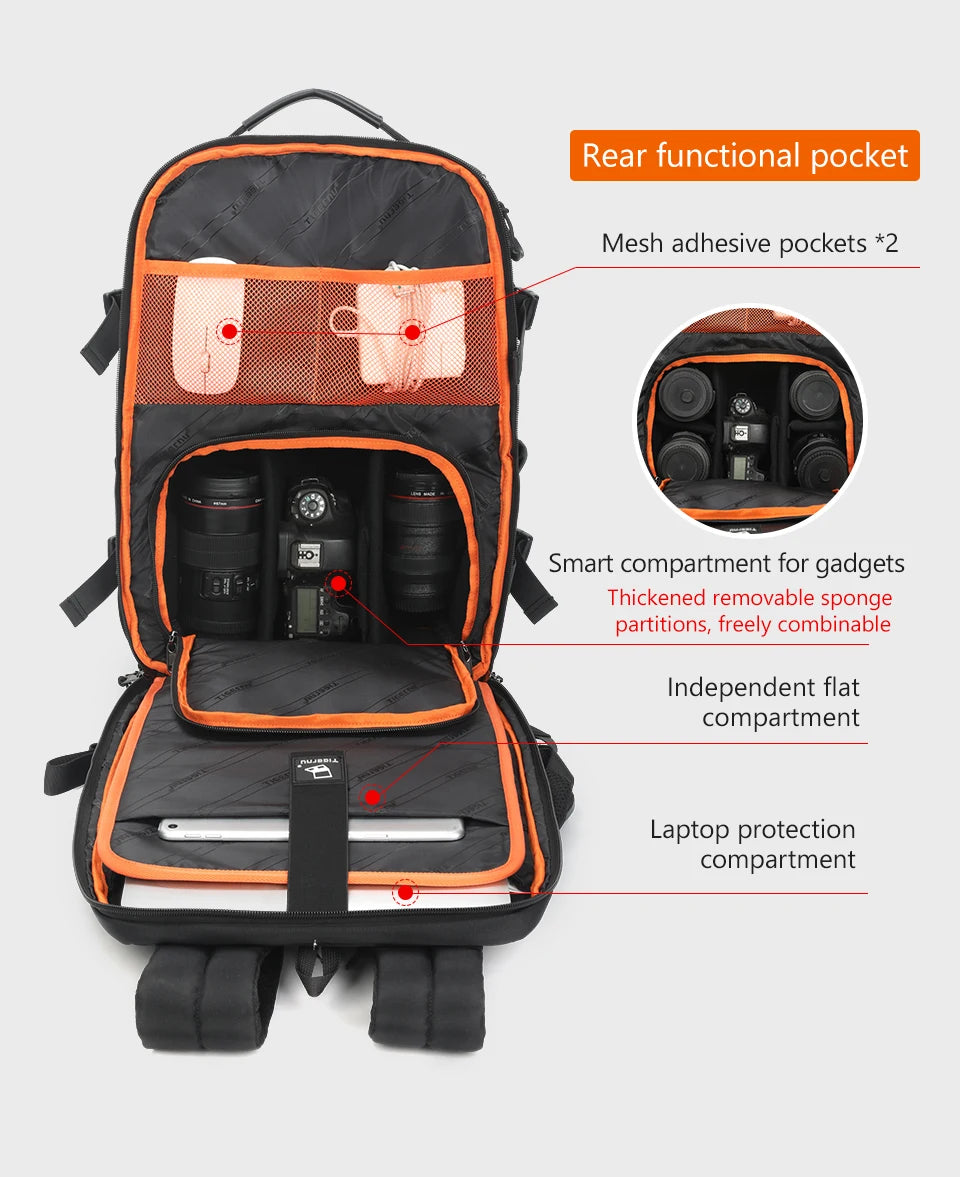 Tigernu Backpacks Men Camera Backpack 14 15.6inch Laptop Backpacks Drone Package Waterproof Cover Travel Backpack Bags Knapsack