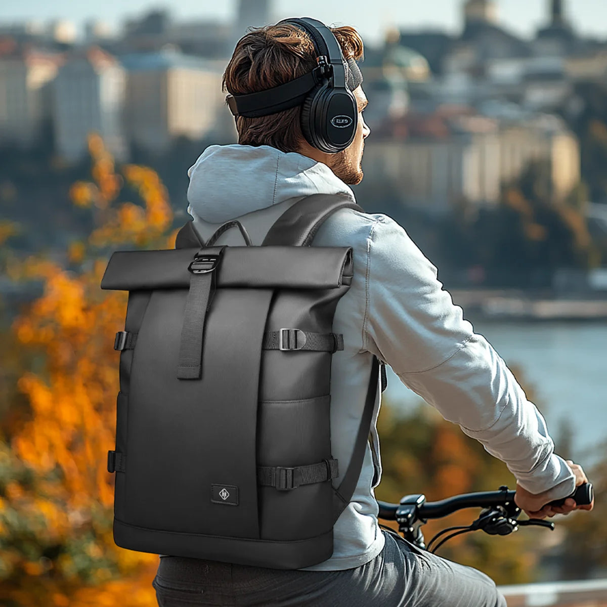 HK Roll-top Travel Backpack Expandable Business Backpack for Men 15.6 Inch Laptop Bag Casual Commute Daypack Computer Men's Bag