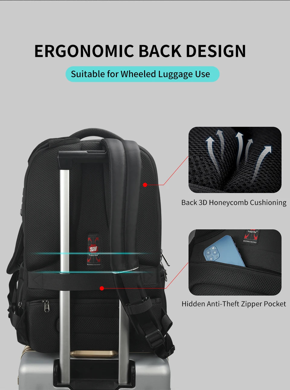 Tigernu Vacuum Compression Backpacks 15.6 17inch Laptop Backpack Men Automatic Vacuum Backpack No Pump Travel Backpack Bags TSA