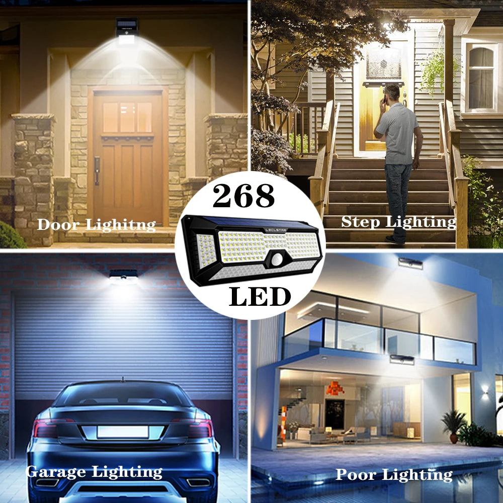 Solar Outdoor Lights 268 LED Solar Powered Motion Sensor Flood Lights IP65 Waterproof 3 Modes Wall Lamp For Outside Porch Yard