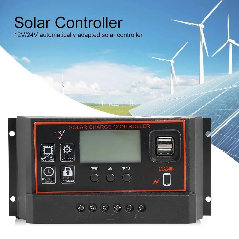Solar Charge Controller 10A/20A/30A/40A/50A/60A/80A/90A/100A USB LCD Display 12V 24V Panel Charger Regulator with Load