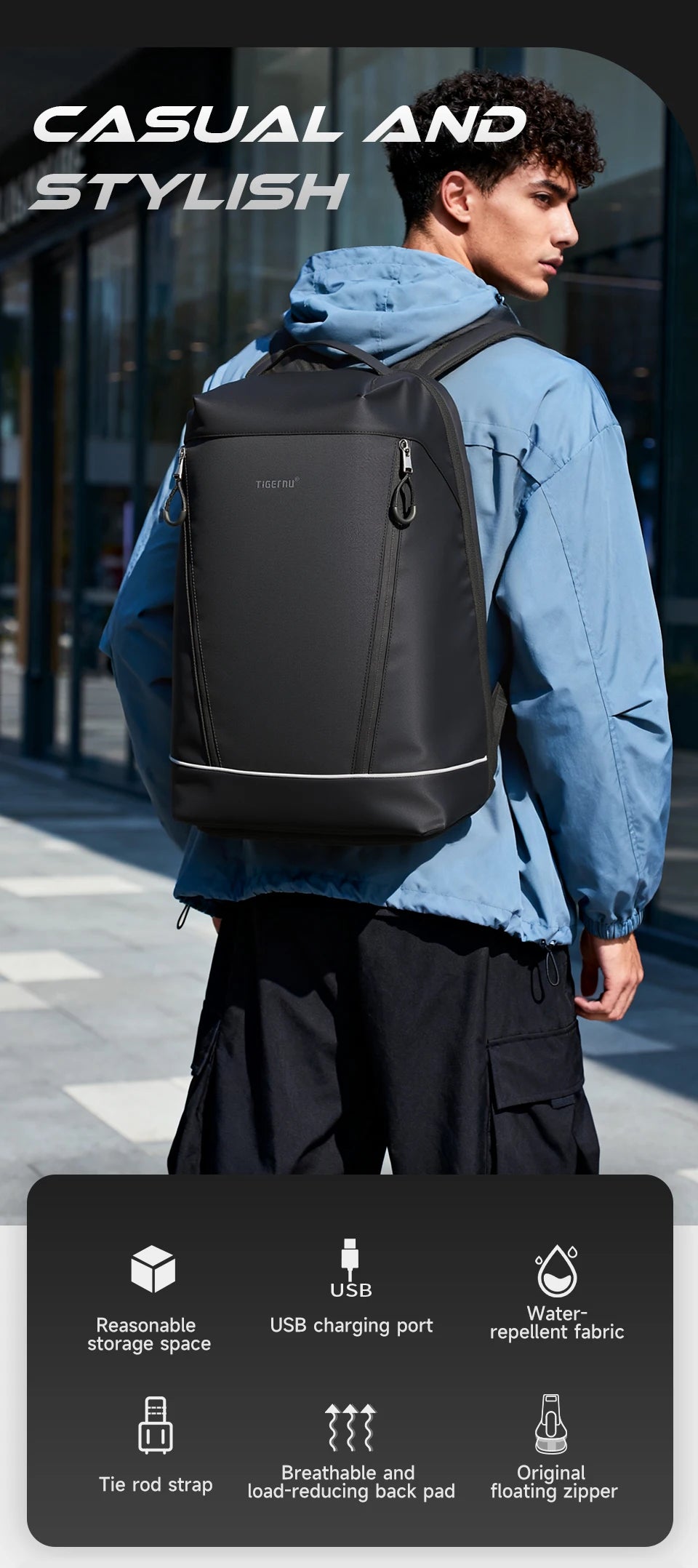 Tigernu Fashion Backpack Men Travel Backpack With Shoes Pocket 180° Opening Bags Male School Backpack Laptop Backpacks Schoolbag