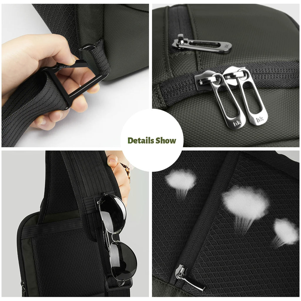 HK Fashion Crossbody Bags for Men Oxford Lightweight Chest Bag Fit 11 inch iPad Waterproof Messenger Sling Pack Leisure Satchel