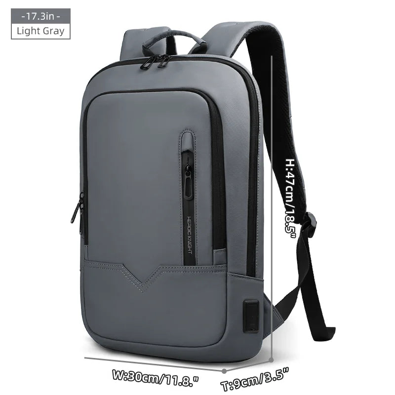 HK Slim Business Backpack for Men 17.3 inch Laptop Bag with USB Port Lightweight School Bag Waterproof Travel Backpacks for Work