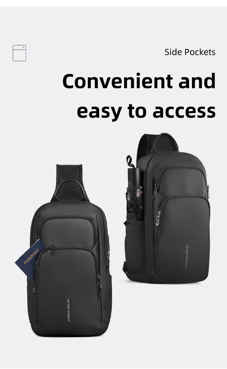 HK Business Crossbody Bag Waterproof Men's Shoulder Bags Chest Pack with USB Port Large Oxford Side Bag for Men Leisure Satchel