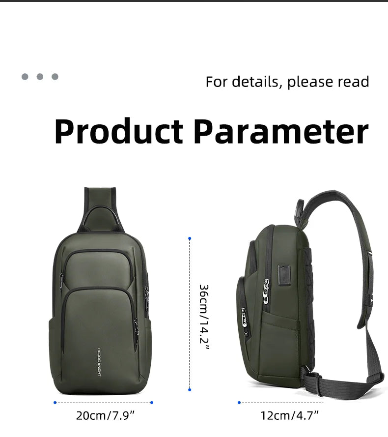 HK Lightweight Crossbody Bag for Men Waterproof Men's Shoulder Bag with USB Port Anti Theft Chest Sling Bags Commute Work Pouch