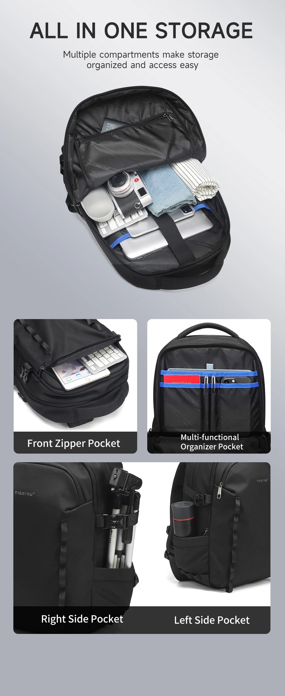 Tigernu School Backpacks For Men Bags For Travel Backpacks Women Nylon Bags For School Knapsack Girls 15.6 Laptop Backpacks Male