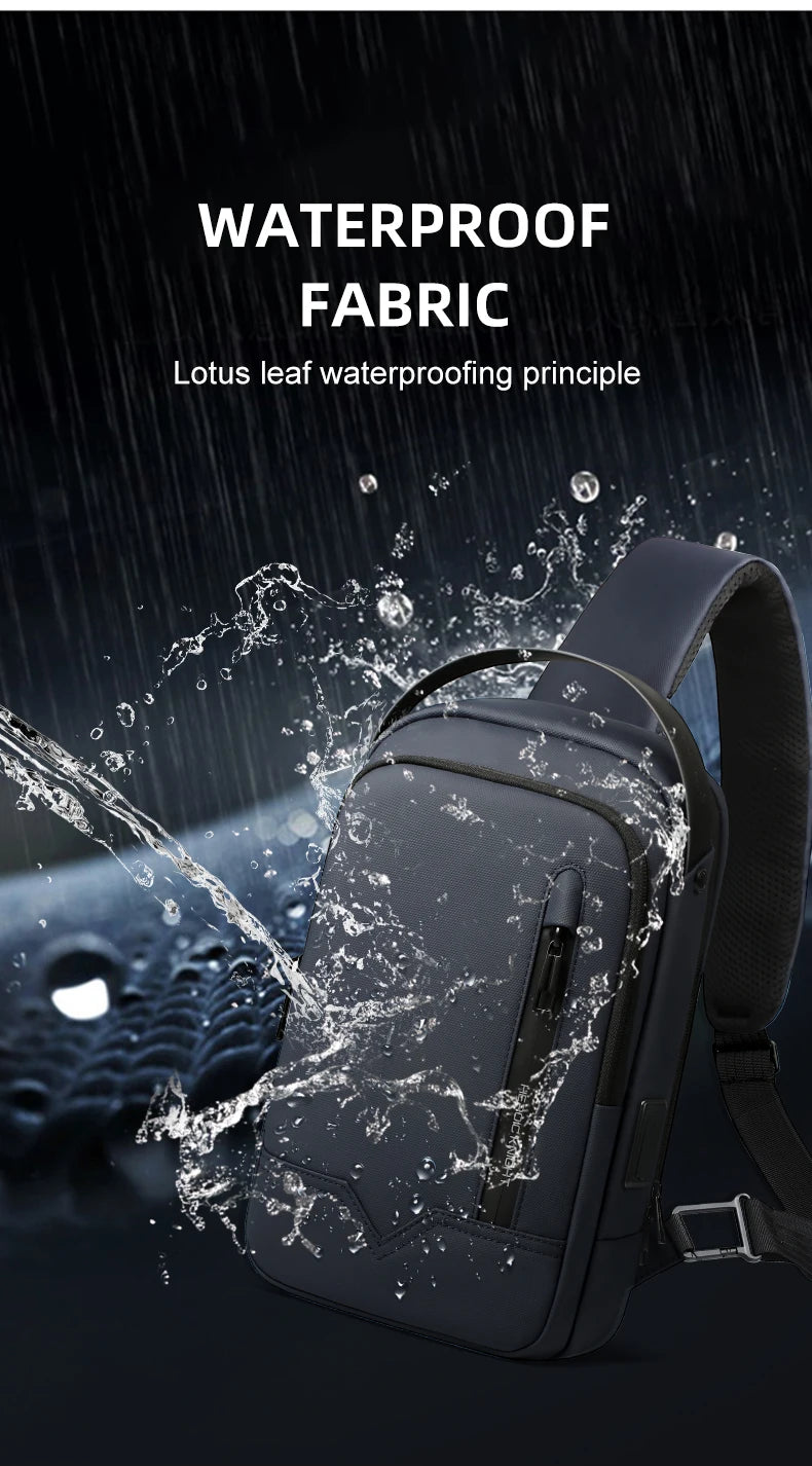 HK Minimalist Crossbody Bag Waterproof Men's Shoulder Bag Oxford Casual School Bag with USB Port Commute Business Chest Bag Male