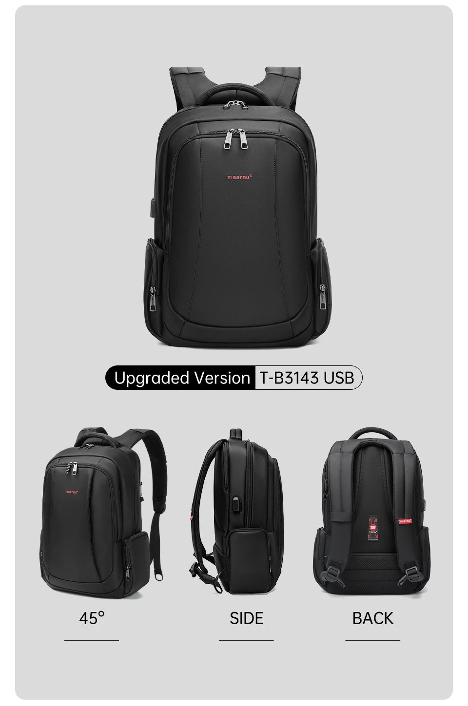 Tigernu School Backpack Men Large Travel Backpack For Vacuum Compression Backpack 15.6 17inch Bags USB Port Student Backpack Bag