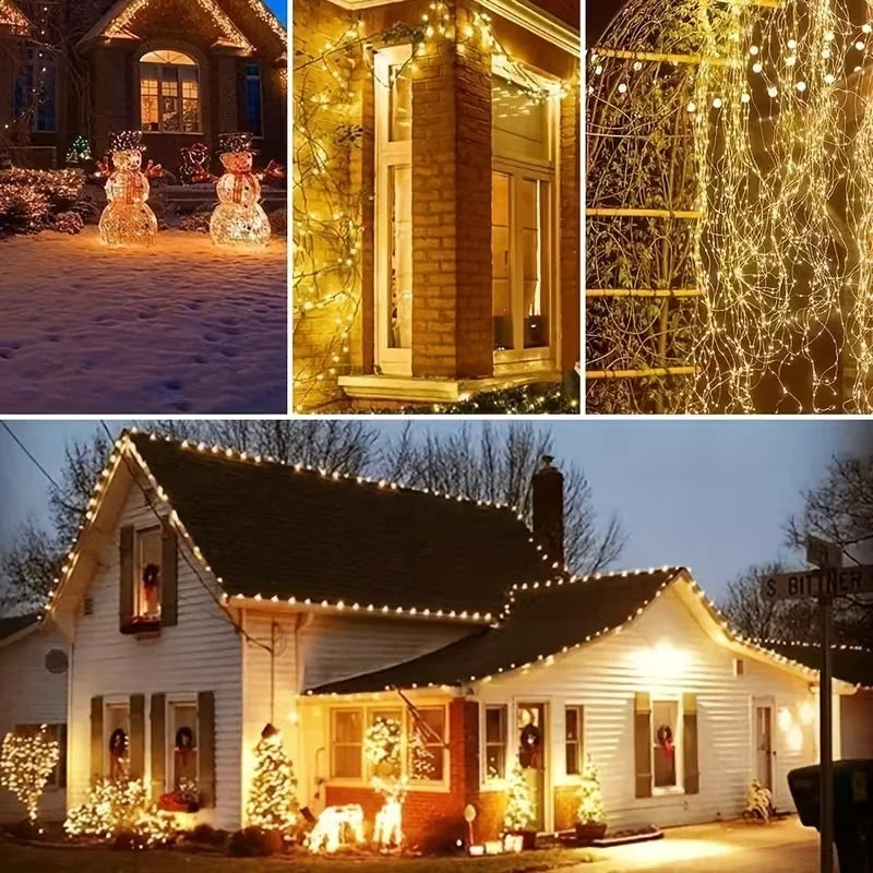 Solar String Lights Outdoor Waterproof 8 Modes LED Copper Wire Fairy Lights with Solar Panel for Garden Patio Yard Tree Decor