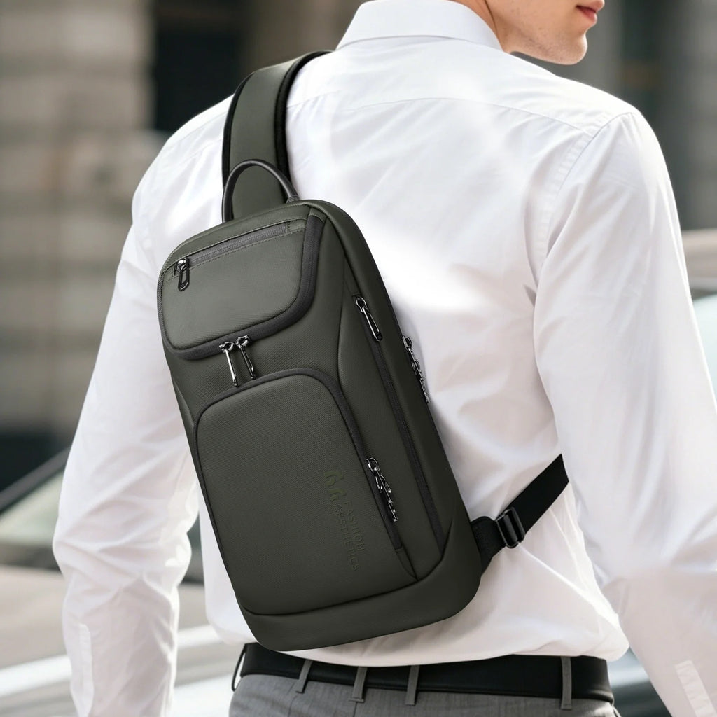 HK Fashion Crossbody Bags for Men Oxford Lightweight Chest Bag Fit 11 inch iPad Waterproof Messenger Sling Pack Leisure Satchel
