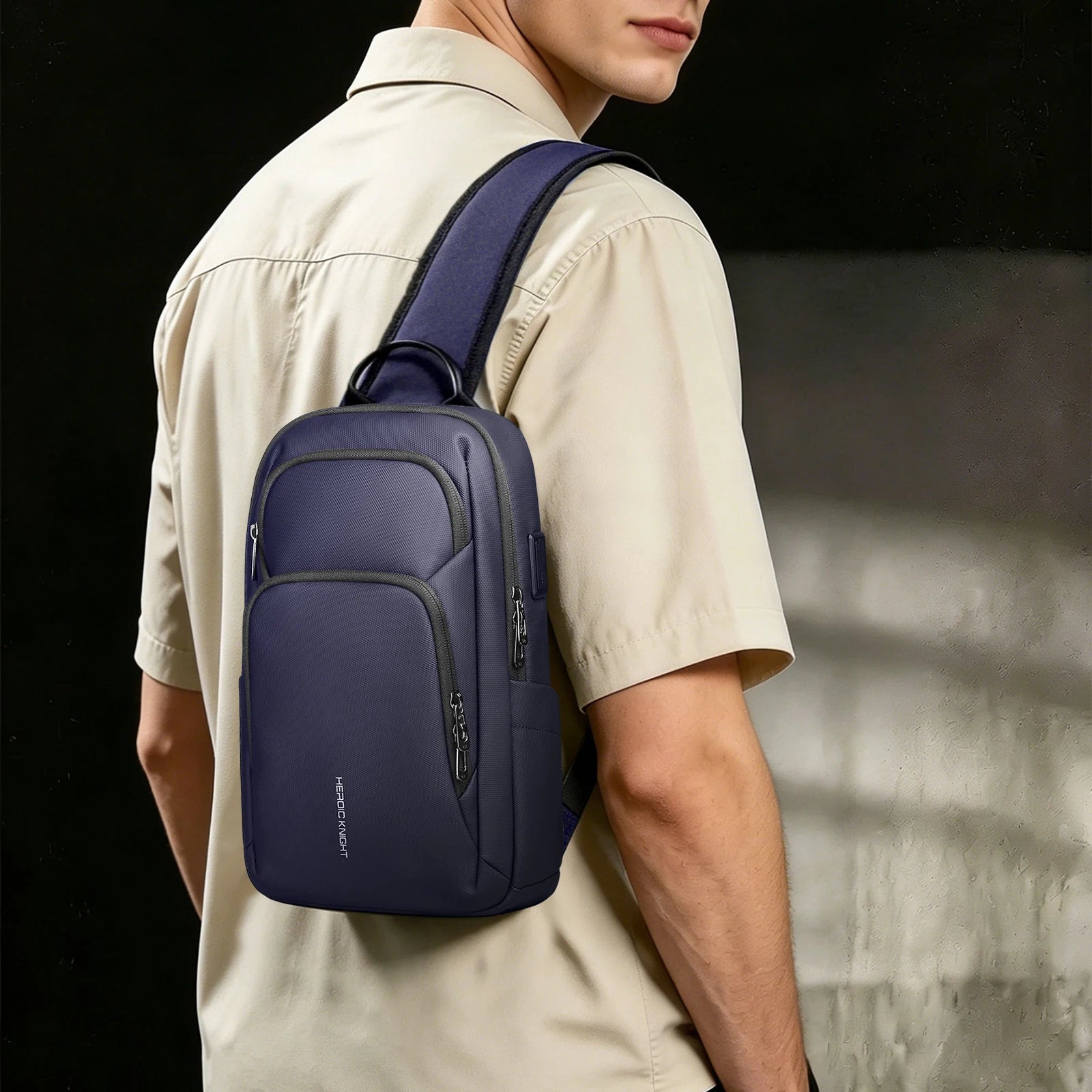 HK Multifunction Men's Shoulder Bag Oxford Crossbody Bag with USB Port Waterproof Chest Bag for Men Casual Phone Pouch SlingPack