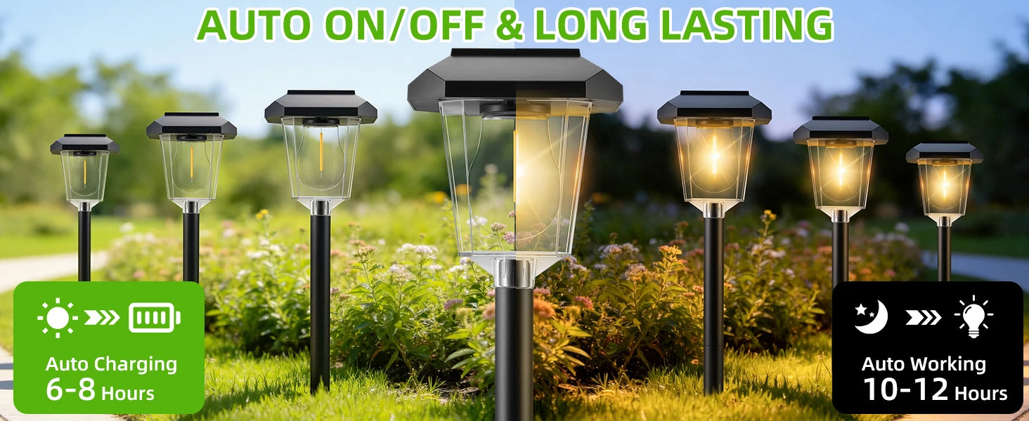 Solar Garden Lights Waterproof LED Auto Sensor Path Lighting Solar Energy Landscape Lamp For Outside Walkway Sideway Home