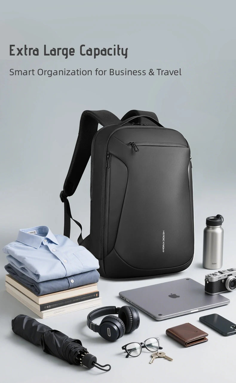 HK Minimalist Business Backpack Men Large Capacity Travel Backpack Waterproof 15.6 inch Laptop Bag with USB Port Daily Rucksack